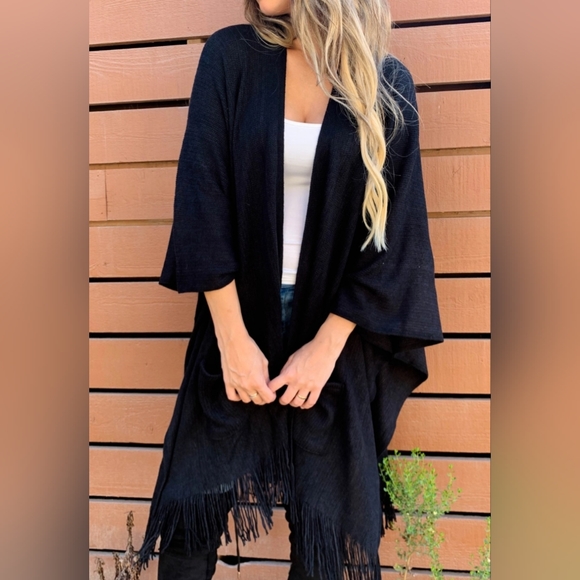 #76 🛑35 OS BOHO SOFT KNITTED FRONT POCKET FRINGE CARDIGAN - Picture 2 of 12